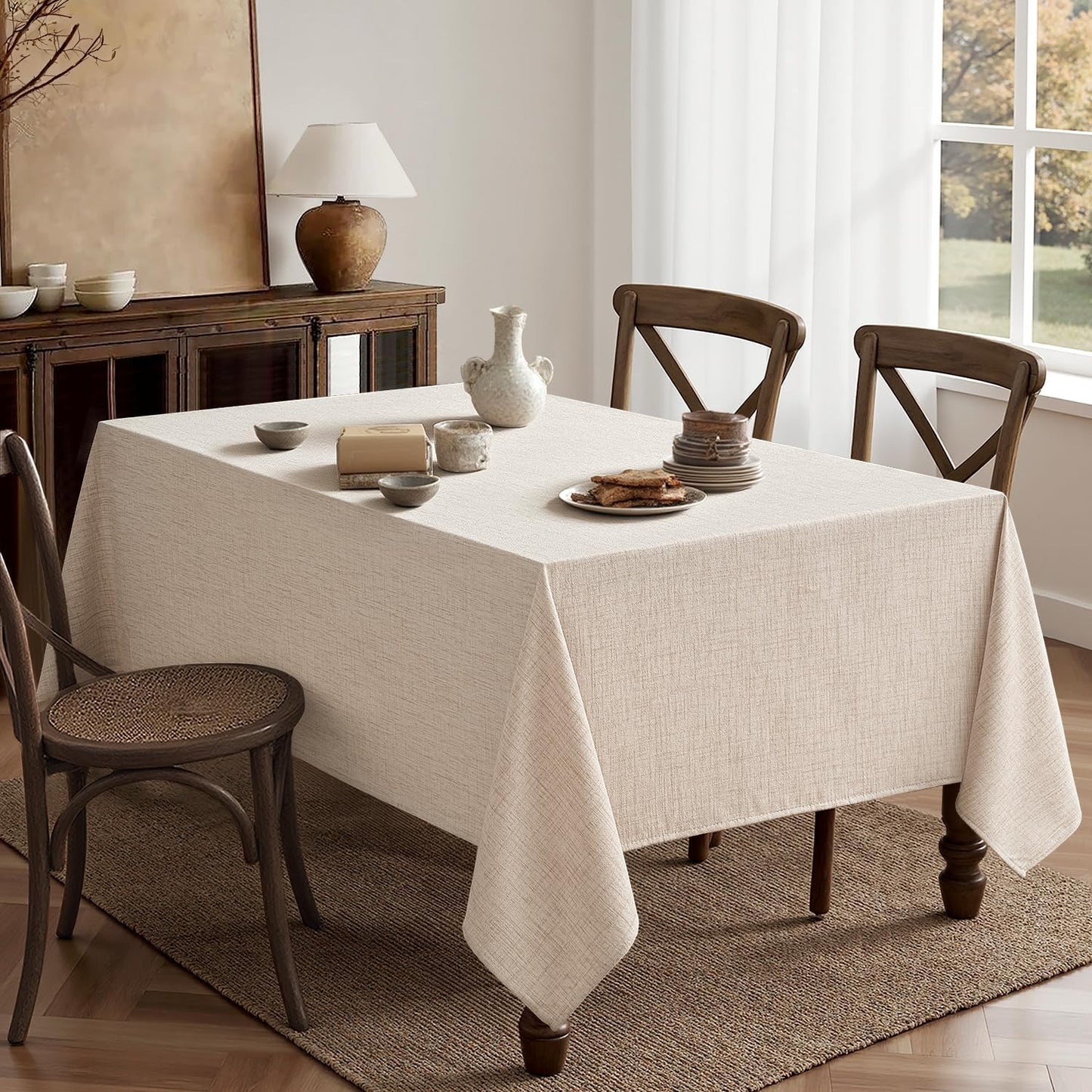 MIULEE Ivory Linen Tablecloth 60x144 Inch Rectangle Table Cloth Waterproof,Stain Resistant & Wrinkle Resistant for Dining Party Wedding