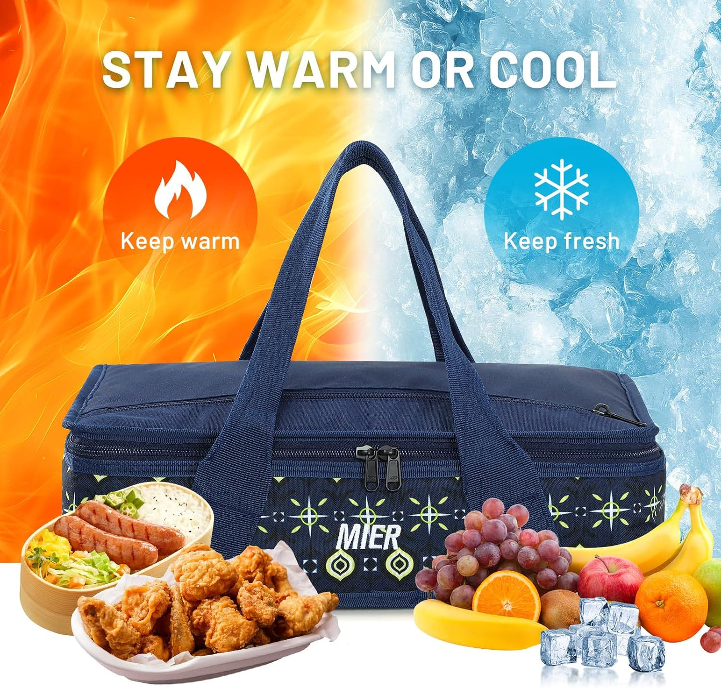 MIER Insulated Casserole Carrier for Hot or Cold Food Thermal Food Carrier Bag for Lasagna Potluck Parties Picnic Cookouts, Fits 9"x13" Baking Dish/Foil Pan, Deep Blue