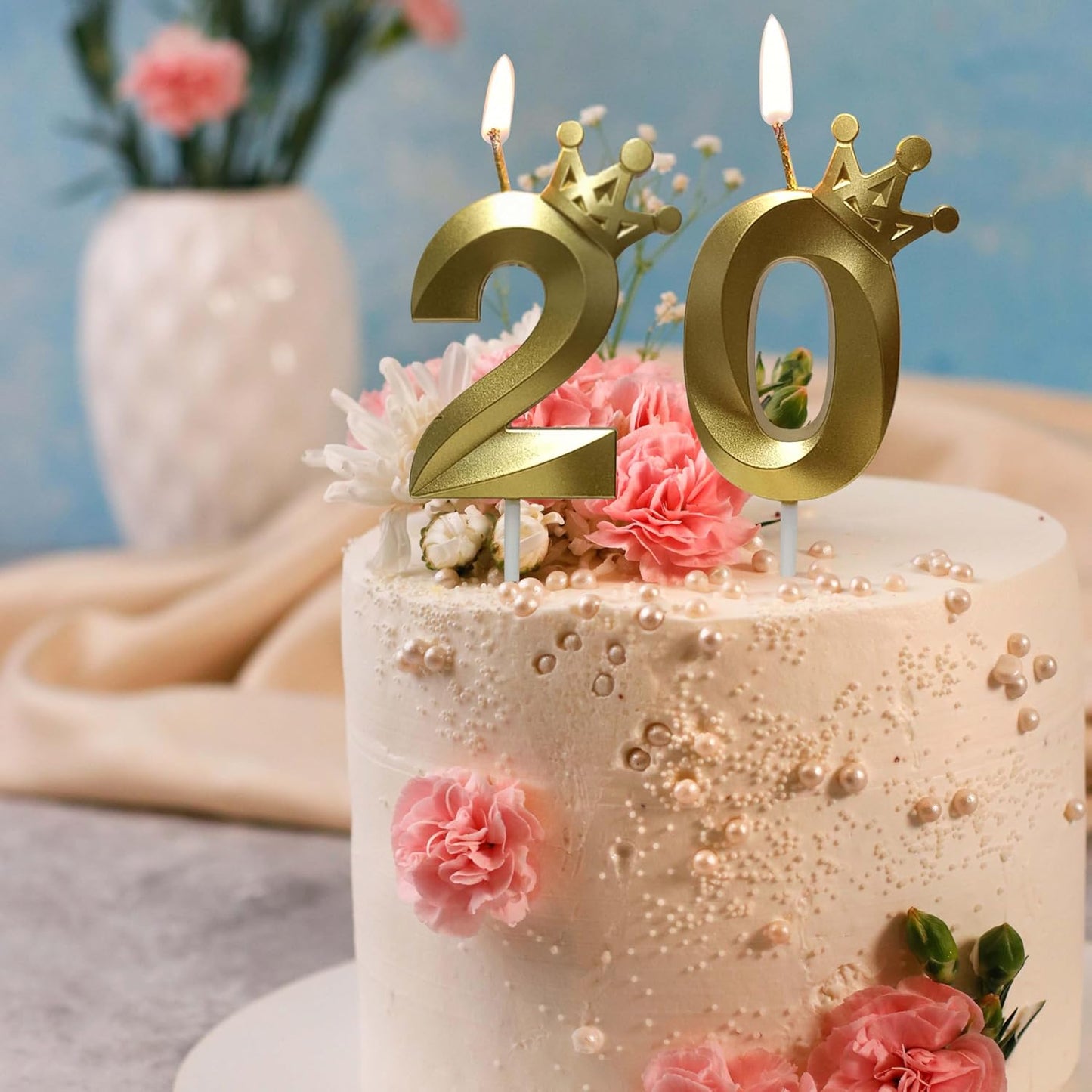 The Number 20 Gold Birthday Candles for Cake is Beautiful Number Candles for 20th Birthday Decorations for Man and Women (Gold-20, Crown)