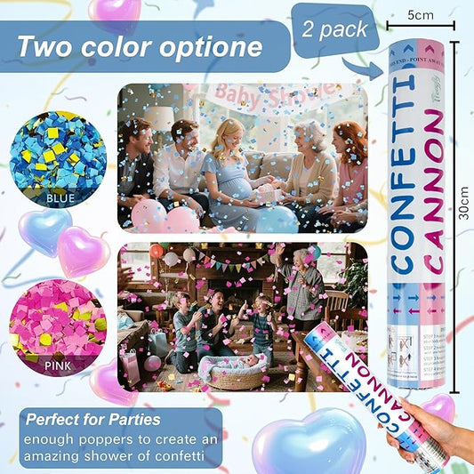 2 Pack Gender Reveal Confetti Cannon, 12 in Blue Square shaped Paper Party Poppers Cannons, Confetti Poppers For Baby Boy Girl Gender Reveal Baby Showers (Square, Blue)