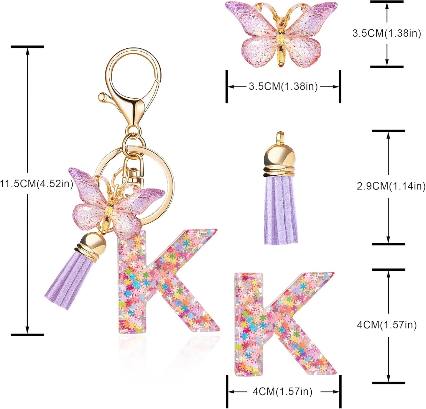 Fashion Alphabet Initial Letter Keychain Tassel Butterfly Pendant Key Ring for Purse Handbags Women Girl