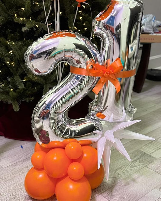 Silver Number 21 Balloon 40 inch, 21 Number Balloons, 21st Silver Birthday Decorations for Girls Boys Kids, 21 Year Old Women Men Silver Party Supplies