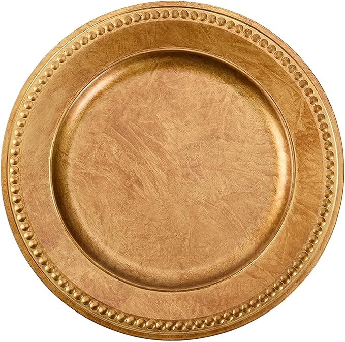13" Vintage Gold Brown Charger Plate, Rustic Chargers for Dinner Plates, Elegant Table Setting Centerpieces Decor Bulk Wedding Christmas Thanksgiving Holiday Parties Events, Set of 6