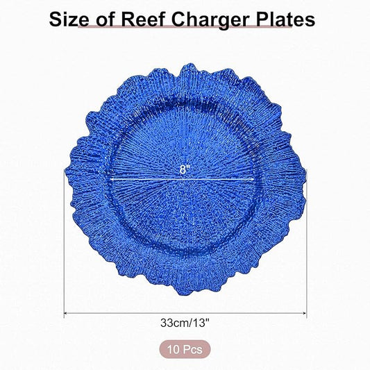 uxcell 10pcs Reef Charger Plates Bulk, 13 Inch Plastic Floral Charger Plates, Round Plate Chargers for Dinner Wedding Party Event Table Setting Decoration Blue