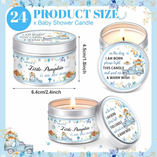 MTLEE 24 Pcs Thanksgiving Little Pumpkin Baby Shower Party Favors Candles Lavender Scented Baby Shower Favors for Guests Rustic Tealights Candles Gender Reveal Return Gifts Girl Boy(Blue, 1.2 Oz)