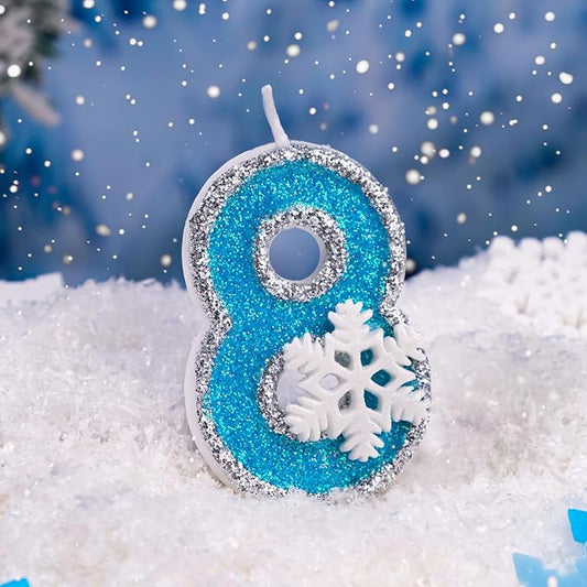 8th Blue Snowflake Birthday Candles Frozen Themed Number 8 Candles for Cake Topper Cupcake Decorations Party Decor Anniversary Celebrations Supplies