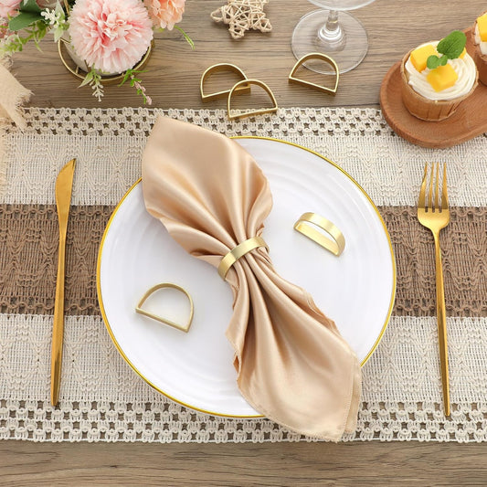 24Pcs Gold Napkin Rings Set, Metal Napkin Ring Holders Buckles for Dinner Table Settings, Metallic Adornment for Christmas Valentine's Day Dinner Party Wedding (24, Semicircle Shape)