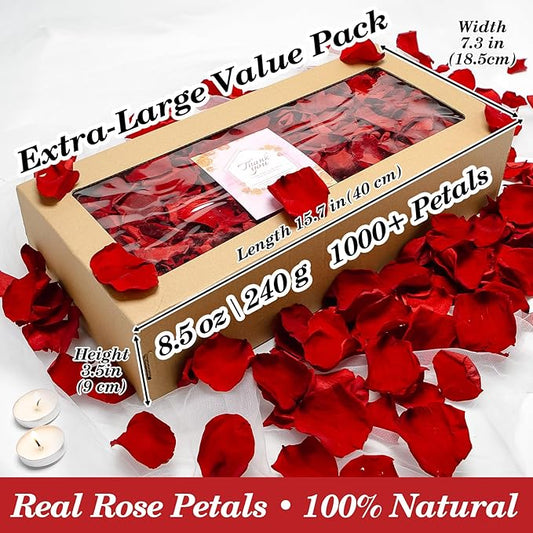 Eslibin 1000+PCS Real Red Rose Petals, 8.5oz Dried Flower Confetti Petals for Wedding Flower Girl to Throw at Wedding Party, Romantic Night Bridal Shower Valentine's Day Decor