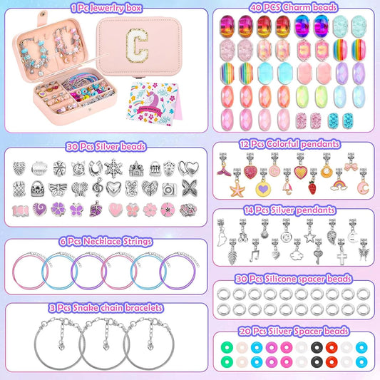 Billbotk 140 PCS Charm Bracelet Making Kit Cute Charm Beads for Jewelry Making DIY Bracelet Craft Kit for Valentine Christmas Birthday Gifts with Portable Bracelet Box