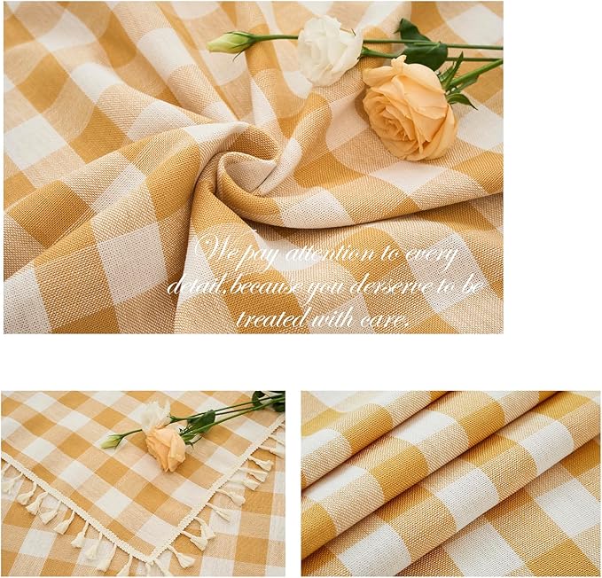 Table Cloth Square Table-Rustic Gingham Tablecloth Buffalo Plaid Tablecloths for Spring Easter Thanksgiving Picnic Kitchen Dining Room (55x55 Inch,Yellow and White)