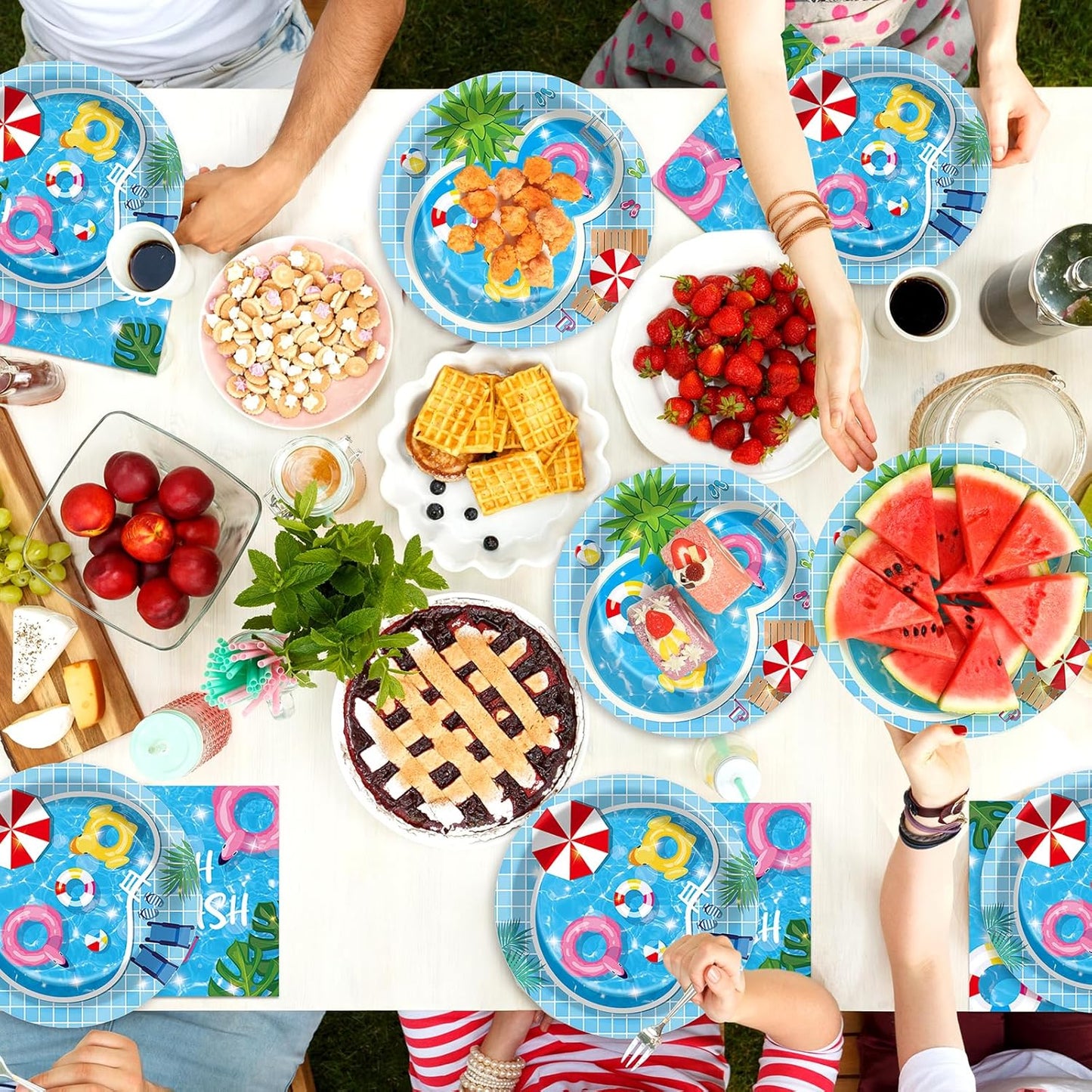 gisgfim 50 Guests Pool Party Supplies Summer Beach Plates and Napkins Forks Summer Pool Tableware Beach Ball Paper Disposable Plates for Splish Splash Birthday Baby Shower Party 200PCS