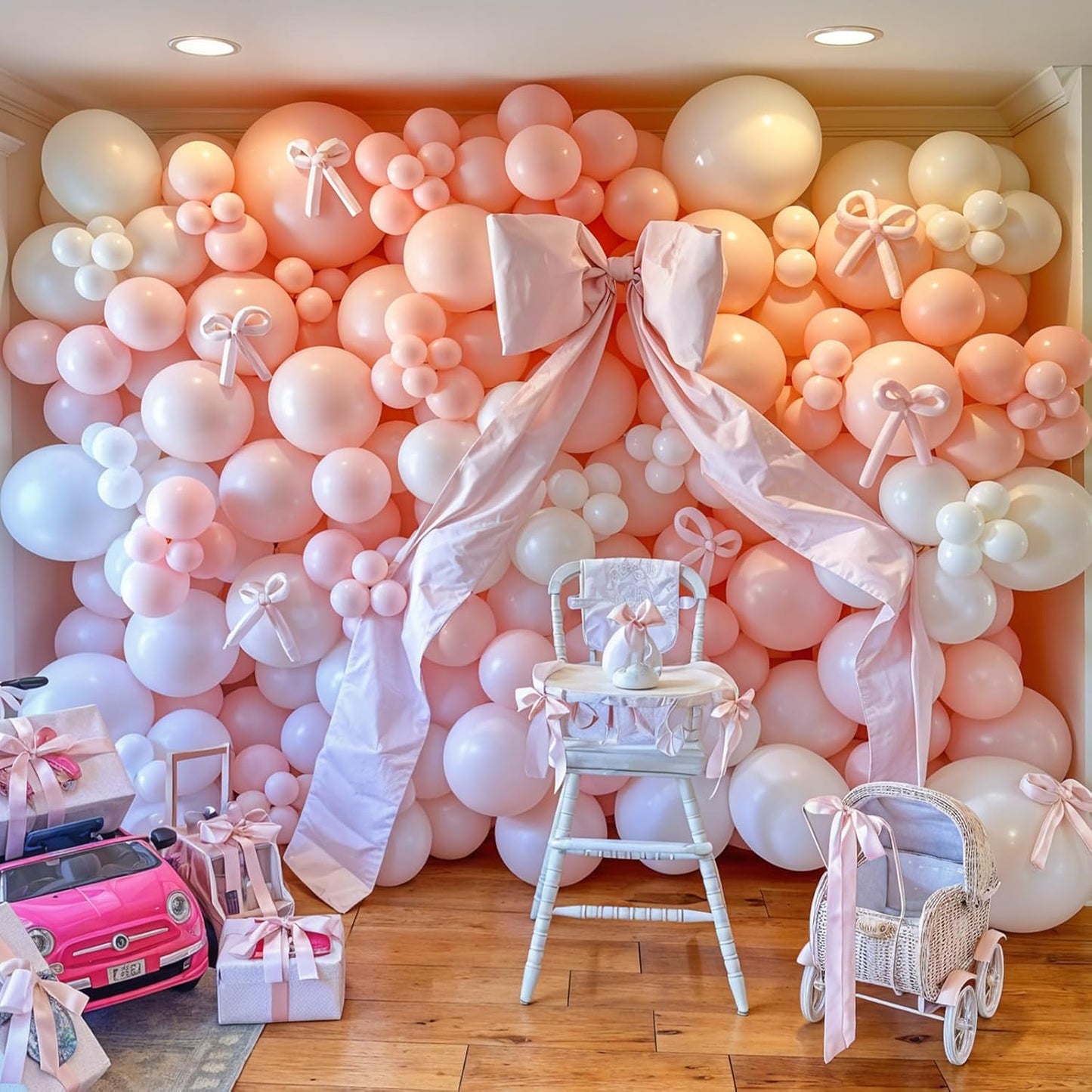Pink Bow Balloon Arch Kit Pink and White Balloons Garland 91 Pcs Coquette Birthday Decor White Pastel Light Pink Bow Balloon for Girls Princess Bridal Baby Shower Birthday Party Decorations
