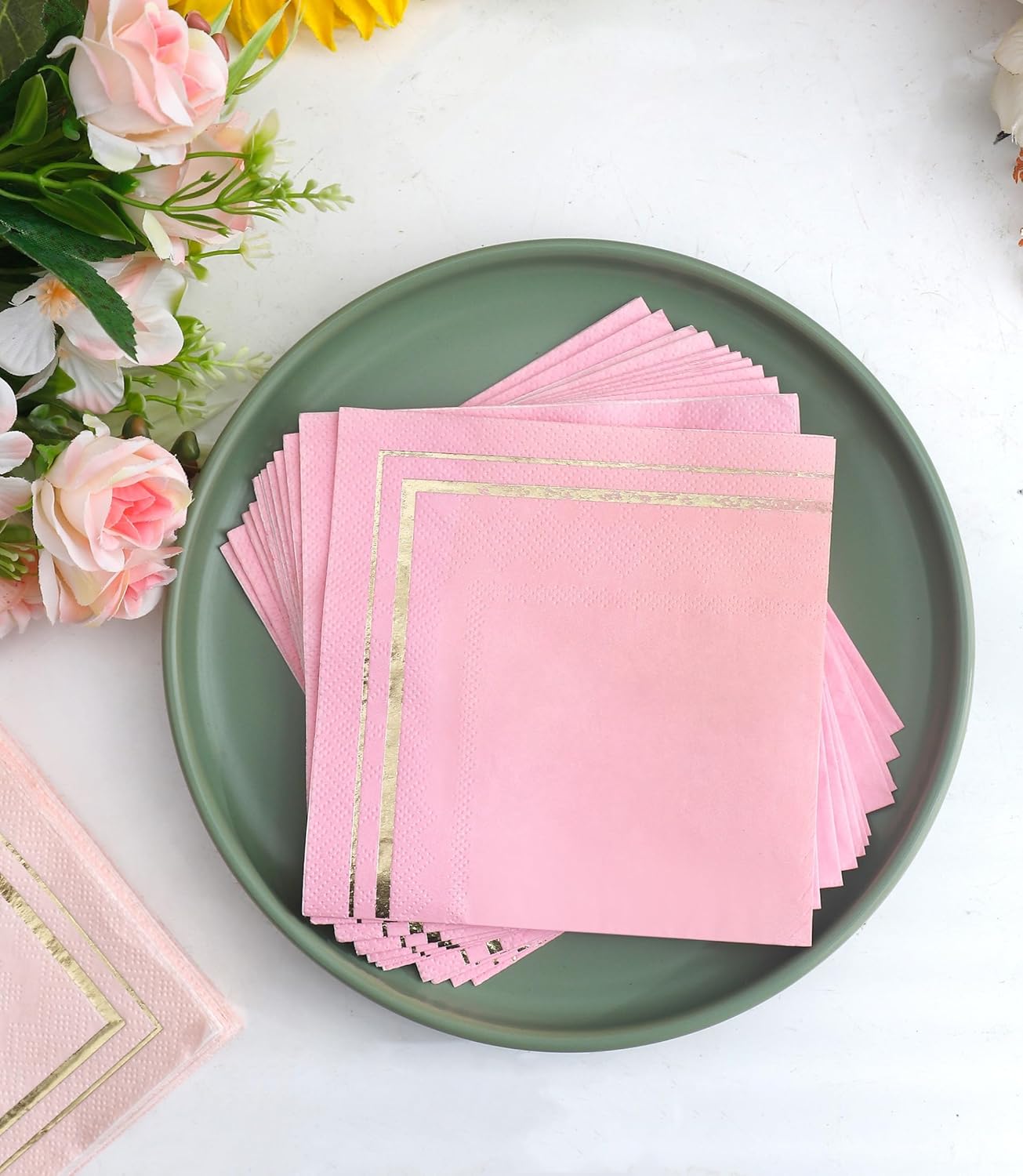 100 Pink Napkins - 4 Assorted Designs l 3-Ply Cocktail Napkins Folded 5 x 5 Inches l Bar Napkins Disposable Party Napkins Paper Napkins Dinner for Wedding Baby Shower Birthday (Assorted Pink)