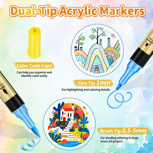 IVSUN 60 Acrylic Paint Markers, 30 Metallic & 30 Regular Colors Dual Tip Metallic Marker Pens for Black Paper, Photo Album, Rock Painting, Glass, Wood, Card Making, Scrapbook Supplies, DIY Crafts