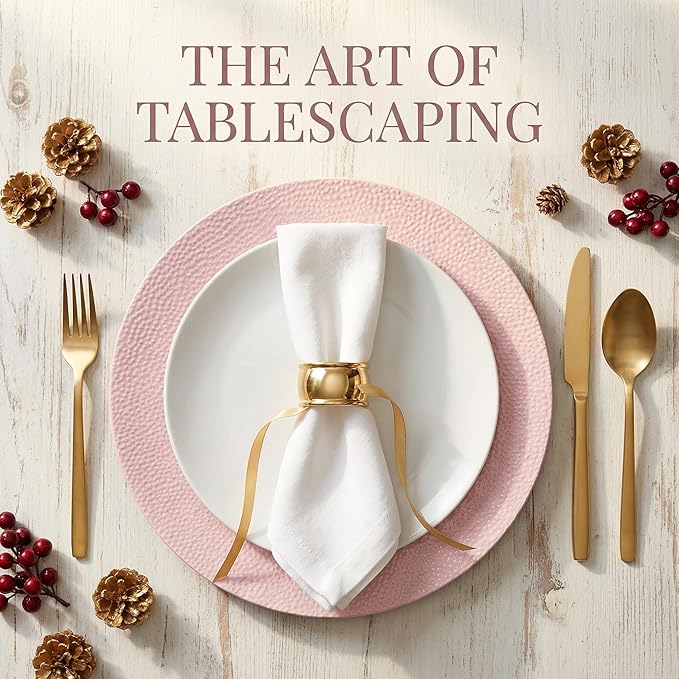 Pink Charger Plates, Set of 6, Chargers for Dinner Plates. Plastic Charger for Wedding, Party, Elegant Tableware Chargers Decoration.