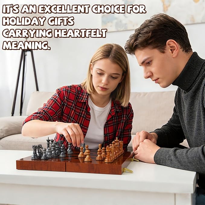 Magnetic Chess Set for Adults and Kids 15'' Chess Board with Acrylic Chess Pieces, Folding Portable Travel Unique Chess Sets Game for Tournament Professional Beginner
