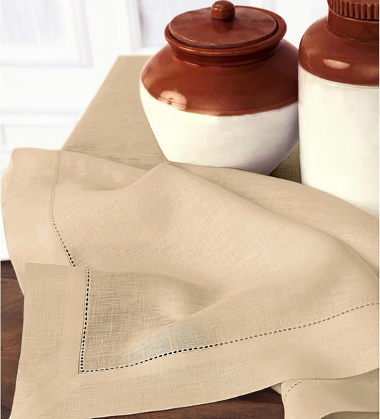Solino Home Linen Tablecloth for Rectangle Tables 60 x 108 Inch - Classic Hemstitch 100% Pure Linen Beige Table Cloth - Machine Washable Cloth Tablecloth for Fall, Autumn, Thanksgiving, Christmas