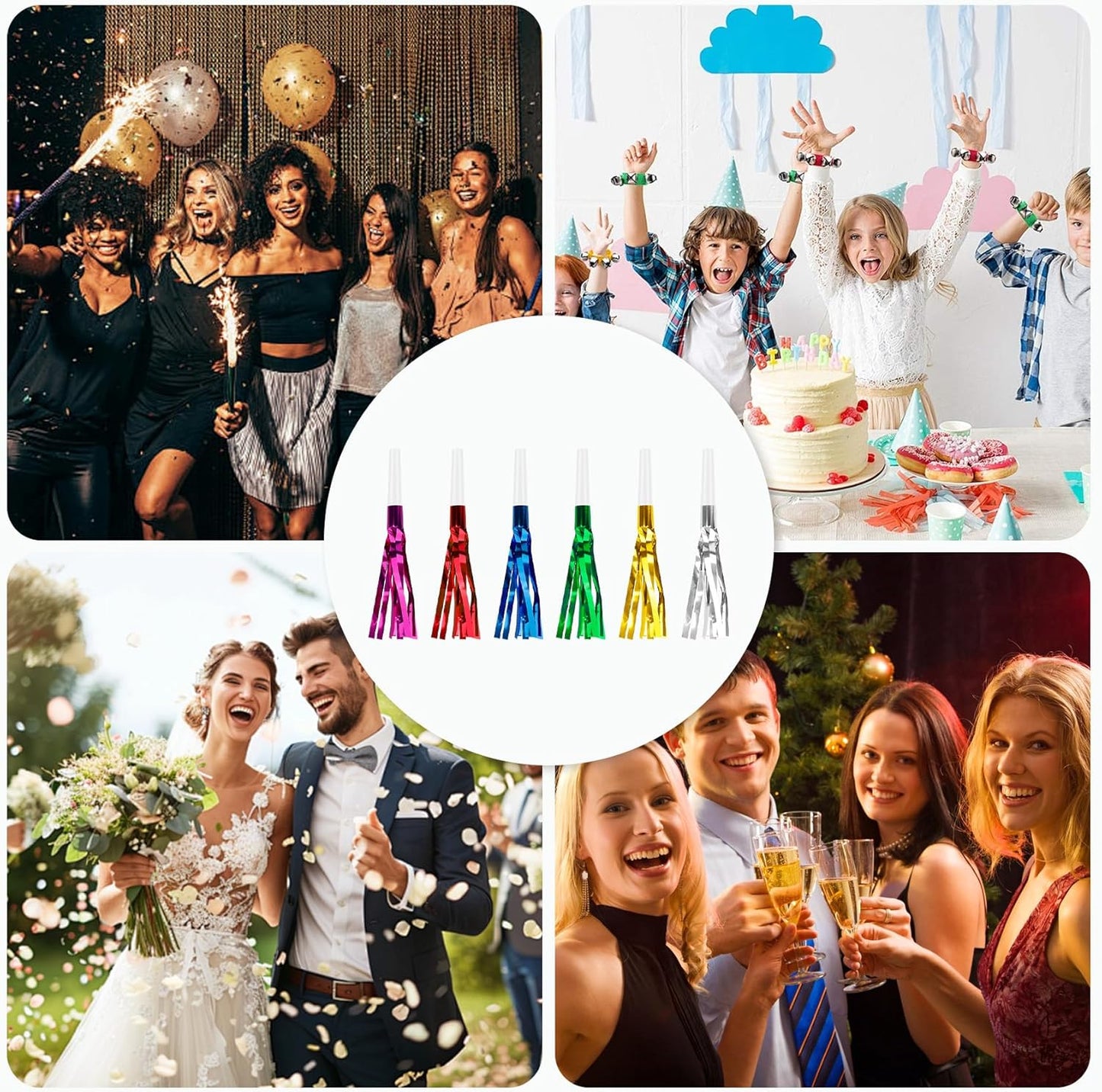 Colorful New Years Noise Makers 24 PCS NYE Party Blowers Blowouts New Years Eve Games Favors Supplies Birthday Pep Rally for Adult Prank Graduation Sporting Events Horns Noisemakers Accessories
