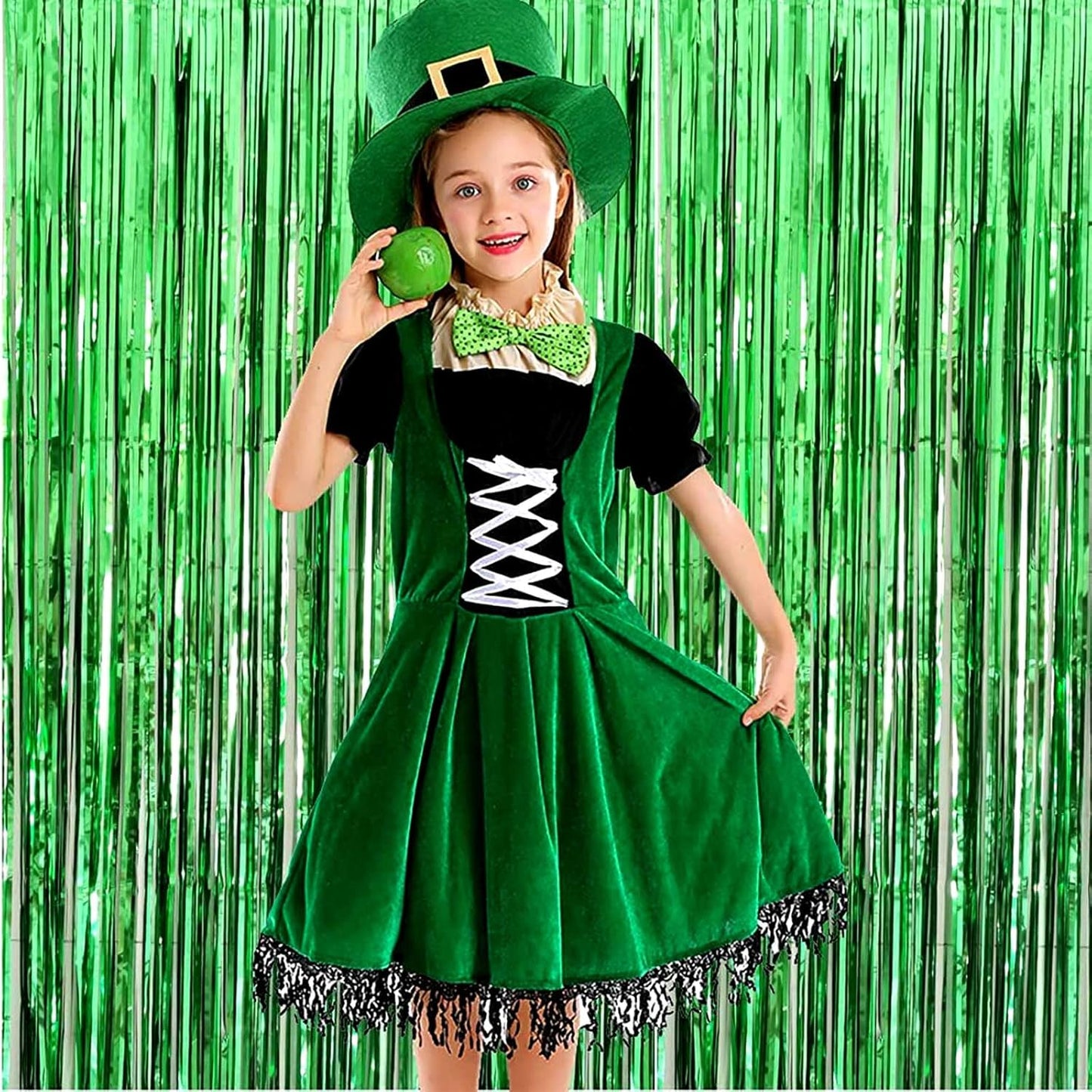 4 Pack Green Foil Fringe Curtain Backdrop, 3.28Ft x 6.56Ft Metallic Tinsel Foil Fringe Streamers Curtains for Photo Booth, Wedding, Thanksgiving, Birthday, Christmas, Halloween Party Decoration