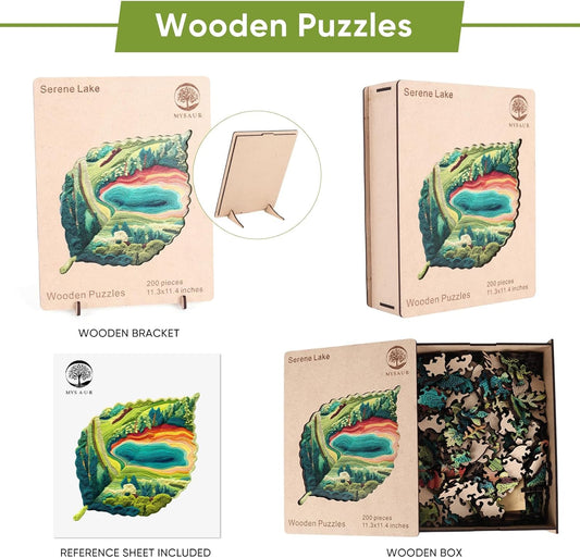 MYS A·U·R Wooden Puzzles for Adults, Serene Lake Jigsaw Puzzle 200pcs, 11.3X11.4in, Creative Wooden Puzzle, Wood Puzzles Adult for Stress Relief Gifts & Relaxation