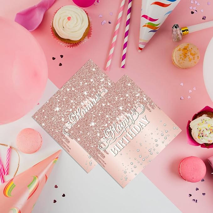 40Pcs Happy Birthday Napkins Rose Gold Birthday Decorations for Girls Women Disposable Diamond Rose Gold Cocktail Beverage Napkins for Dinner,Wedding, Birthday,Anniversary Party Supplies