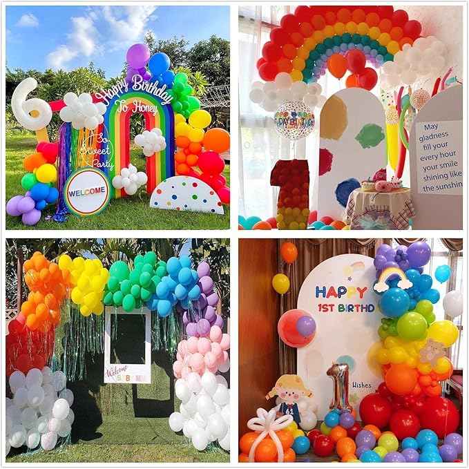 412pcs Rainbow Balloon Arch Kit Assorted Colors 18 12 10 5 Inch, Different Sizes Matte Latex Colorful Balloons for Baby Shower Birthday Wedding Party Decorations