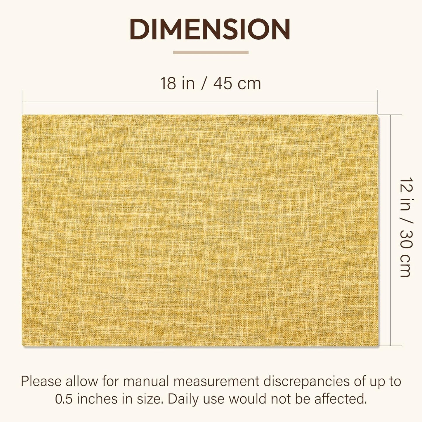 Blue Forest Placemats Set of 6, Dual-Layered Thickened Faux Linen Cloth Place Mats Heat Resistant Machine Washable Wrinkle Free Table Mats Indoor/Outdoor (Yellow)