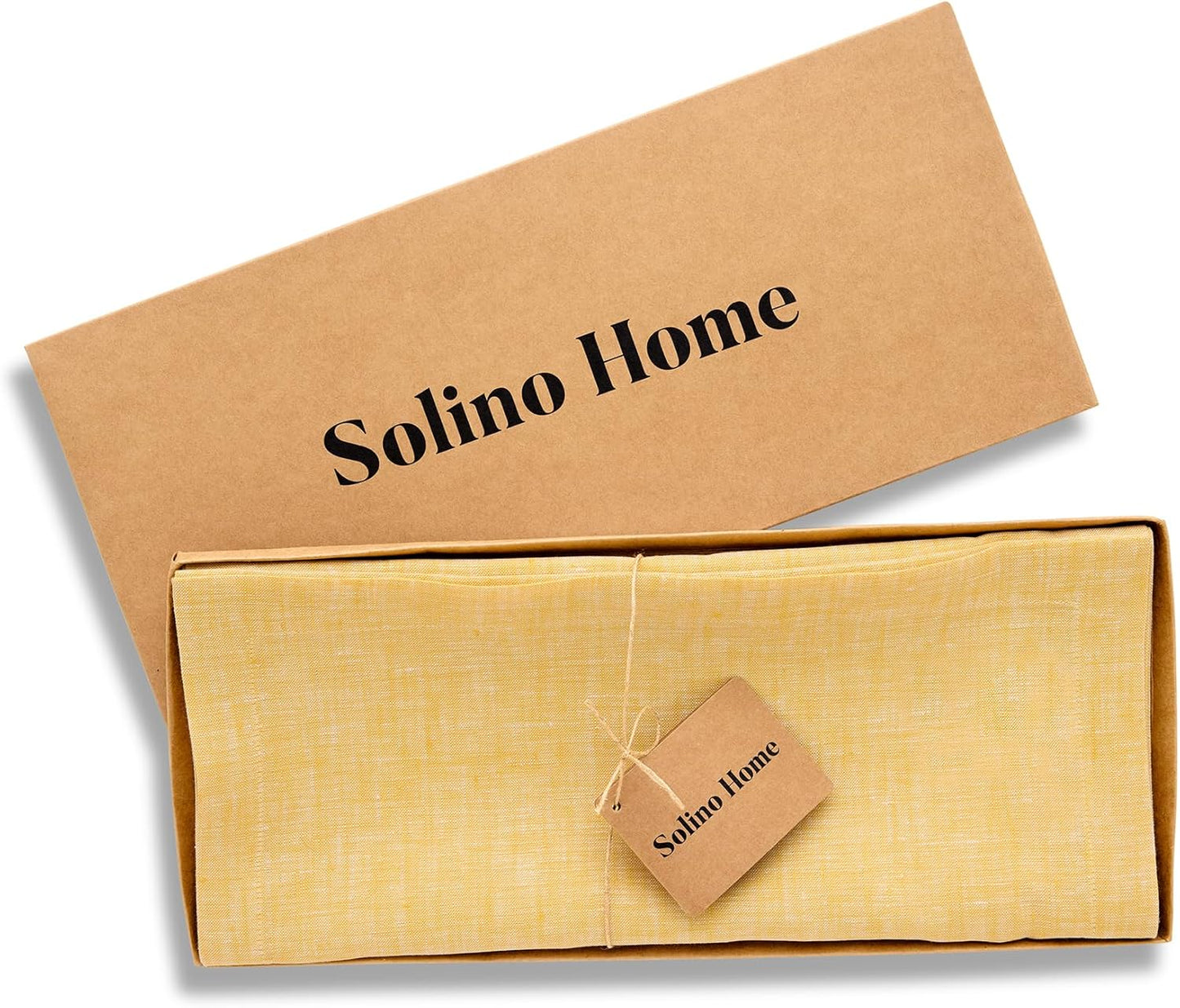 Solino Home Linen Table Runner 72 Inches Long - Athena, 100% Pure Linen Chambray Mustard Yellow Table Runner 14 x 72 Inch for Dining