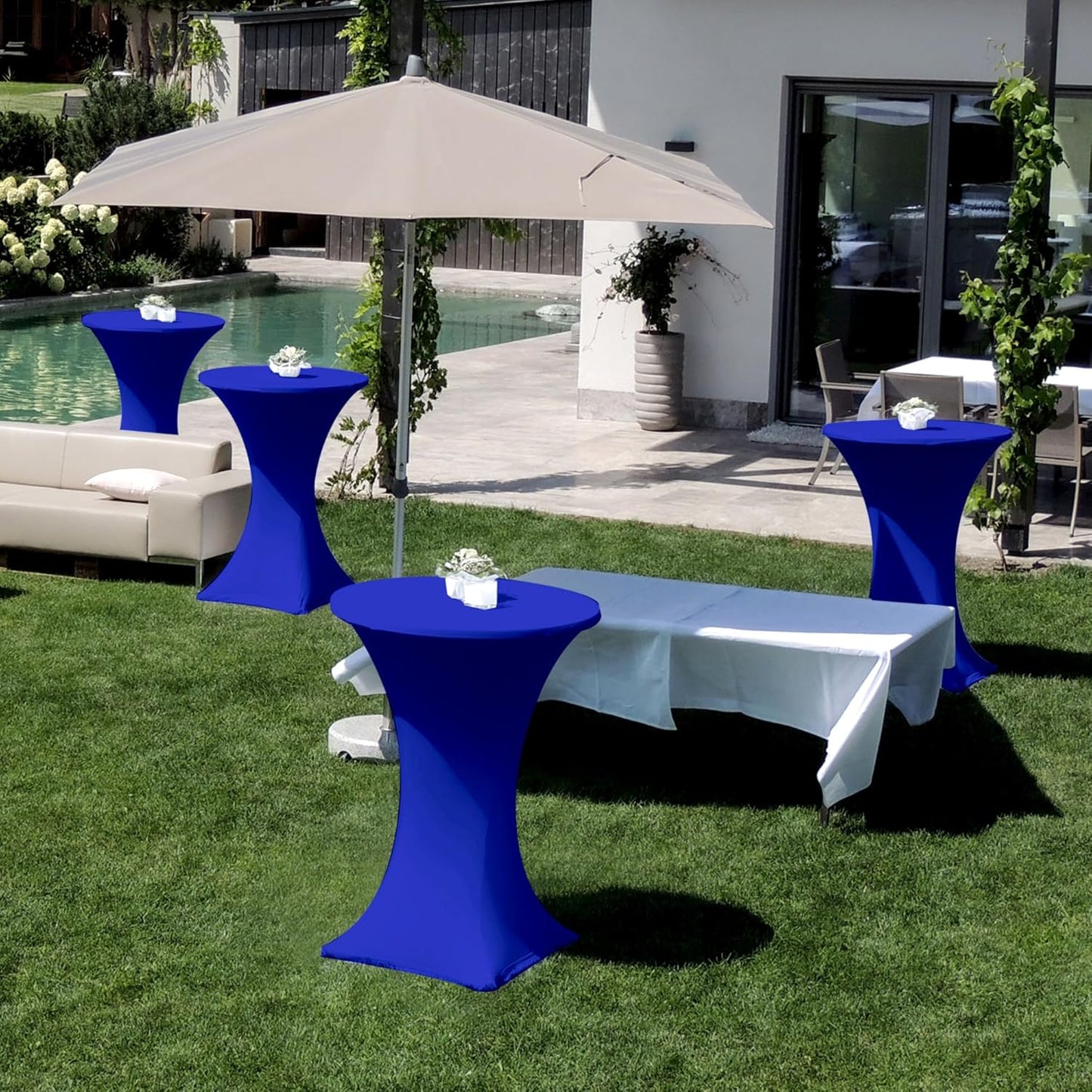Cocktail Table Covers-Spandex Round High Top Table Cloths 8 Pack 32x43 Inch-Royal Blue Stretch Fitted Bar Tall Tablecloth for Pub Bistro Highboy Party Event Banquet Height Satnding Tables