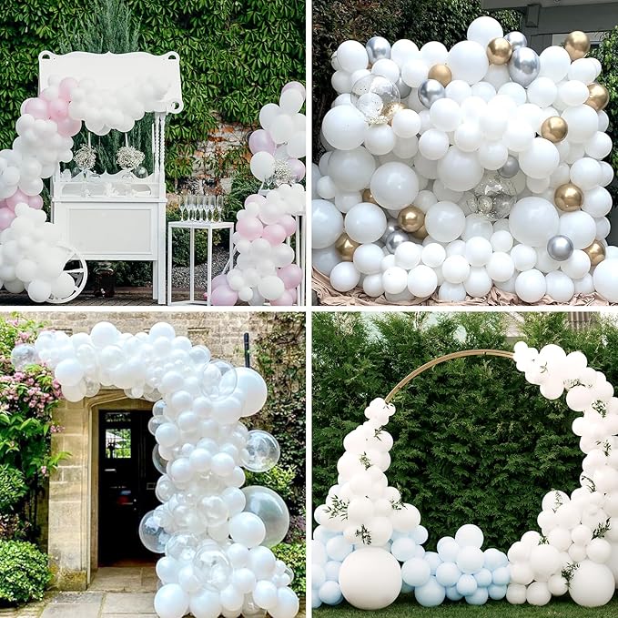 RUBFAC 120pcs Balloons for Birthday Baby Shower Graduation Anniversary Wedding Party Supplies Garland Arch Decoration,5 Inches,White