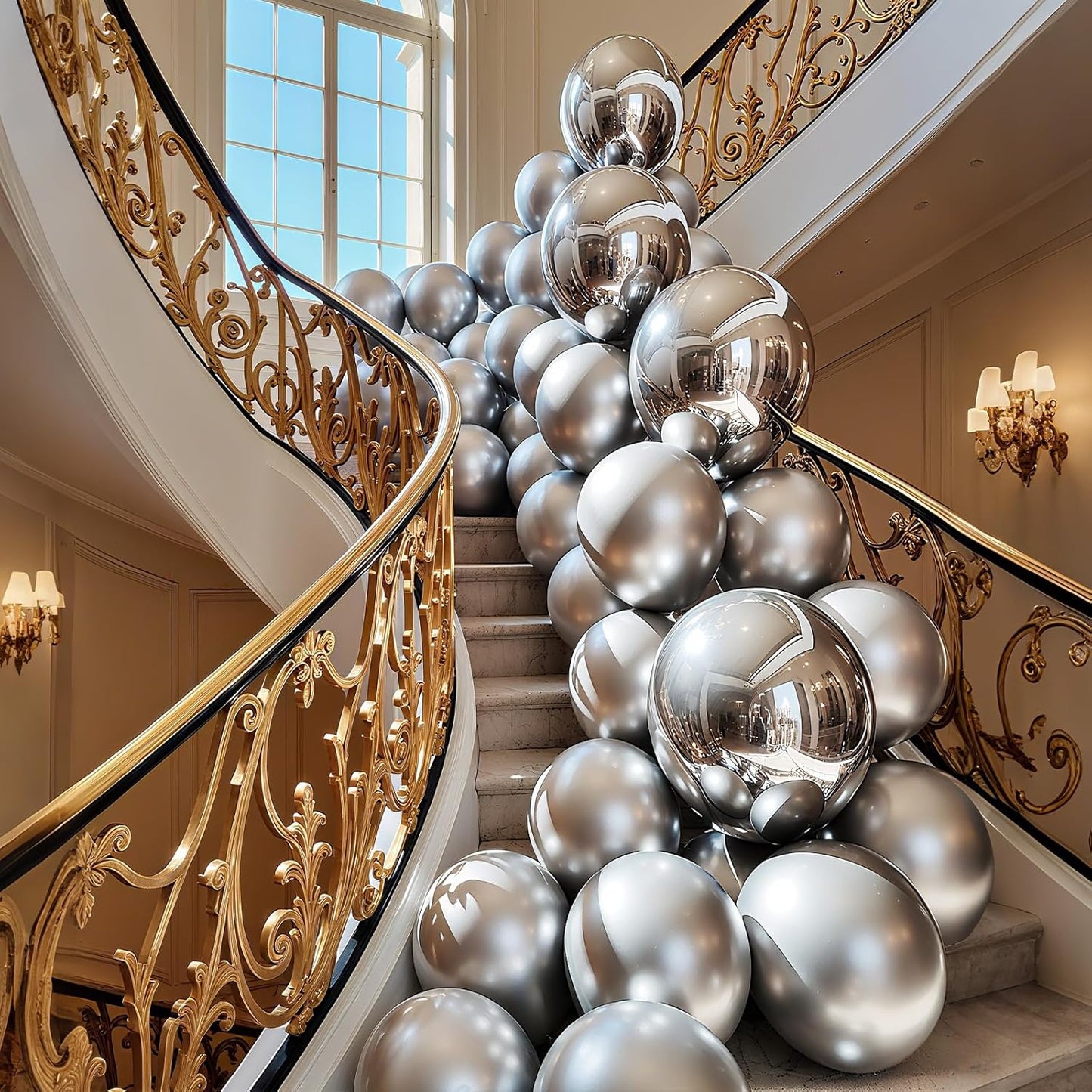 Metallic Silver Balloons 100 Pack 12 Inch Chrome Silver Latex Helium Balloon Garland for Graduation New Year Wedding Birthday Party Decorations