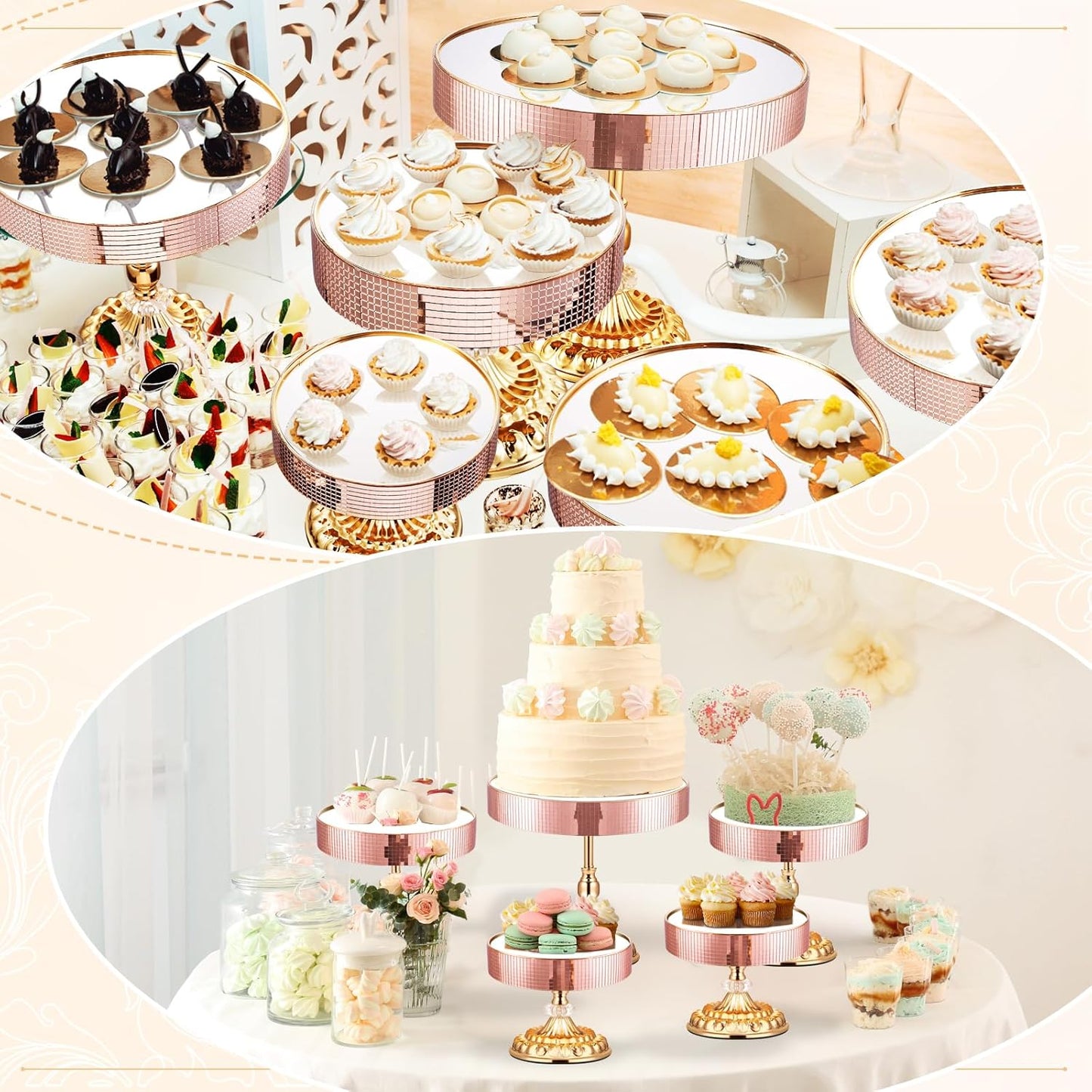 12 Pieces Gold Cake Stand Set, Vintage Cake Display Stand with Crystal Edge and Cupcake Display Tray, Dessert Table Display Set for Wedding Party Baby Shower Anniversary Celebration