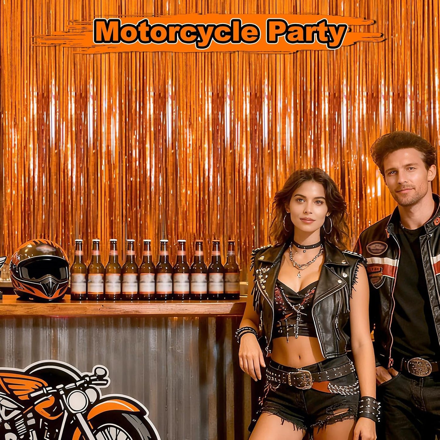 Crosize 3 Pack 3.3 x 9.9 ft Orange Foil Fringe Glitter Curtains Party Decorations, Tinsel Backdrop for Parties, Door Streamers for Birthday, Photo Booth Backdrops, Party Decor