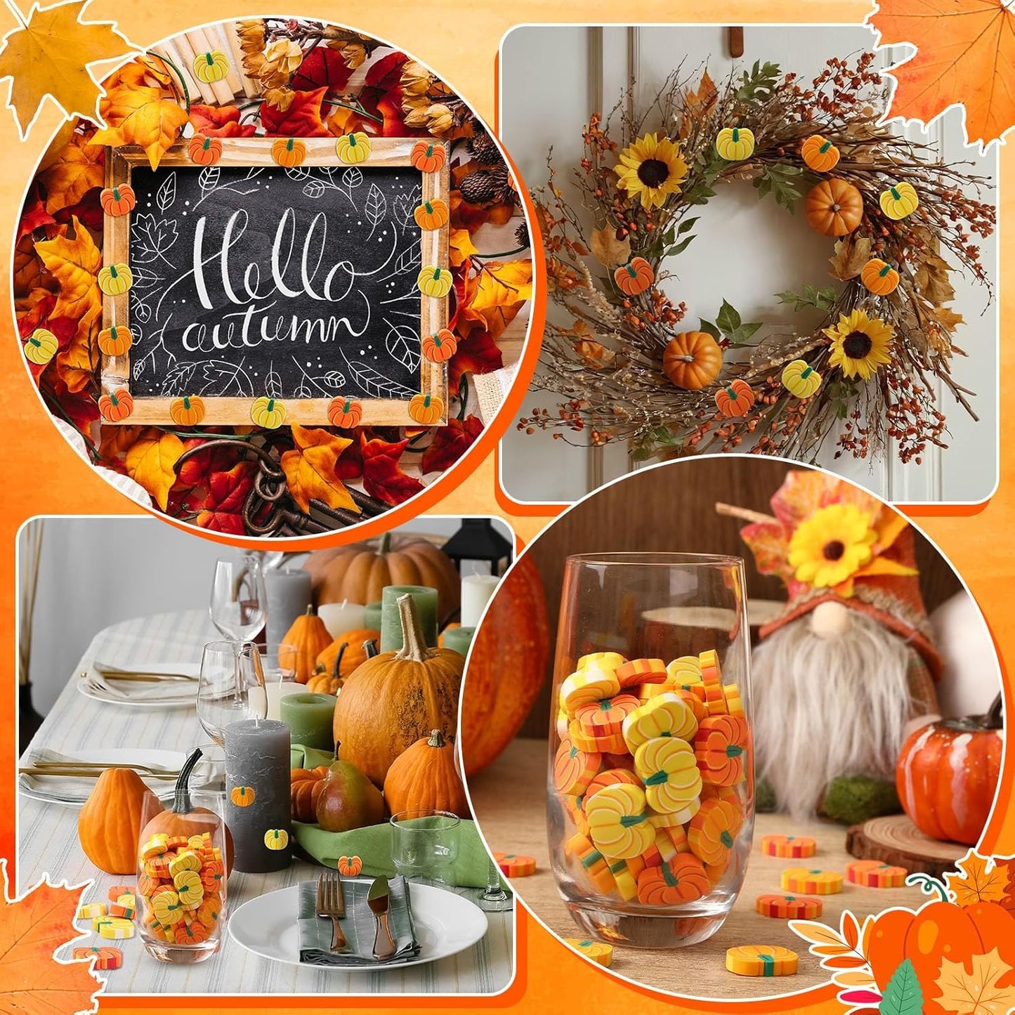 80pcs Mini Pumpkins Halloween Fall Mini Pumpkins Polymer Clay Ornaments Autumn Table Decor Scatters Fall Bowl Vase Filler for Thanksgiving Halloween Fall Decoration