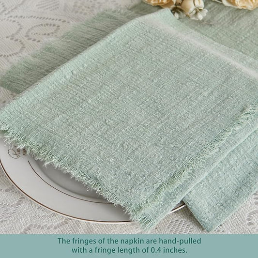 BALCONY & FALCON Cloth Napkins 100% Cotton with Fringed Handmade Square Rustic Style Washable Napkins 6 Pack Sage Green 20 x 20 inches for Easter Thanksgiving Christmas Weddings Parties Banquets