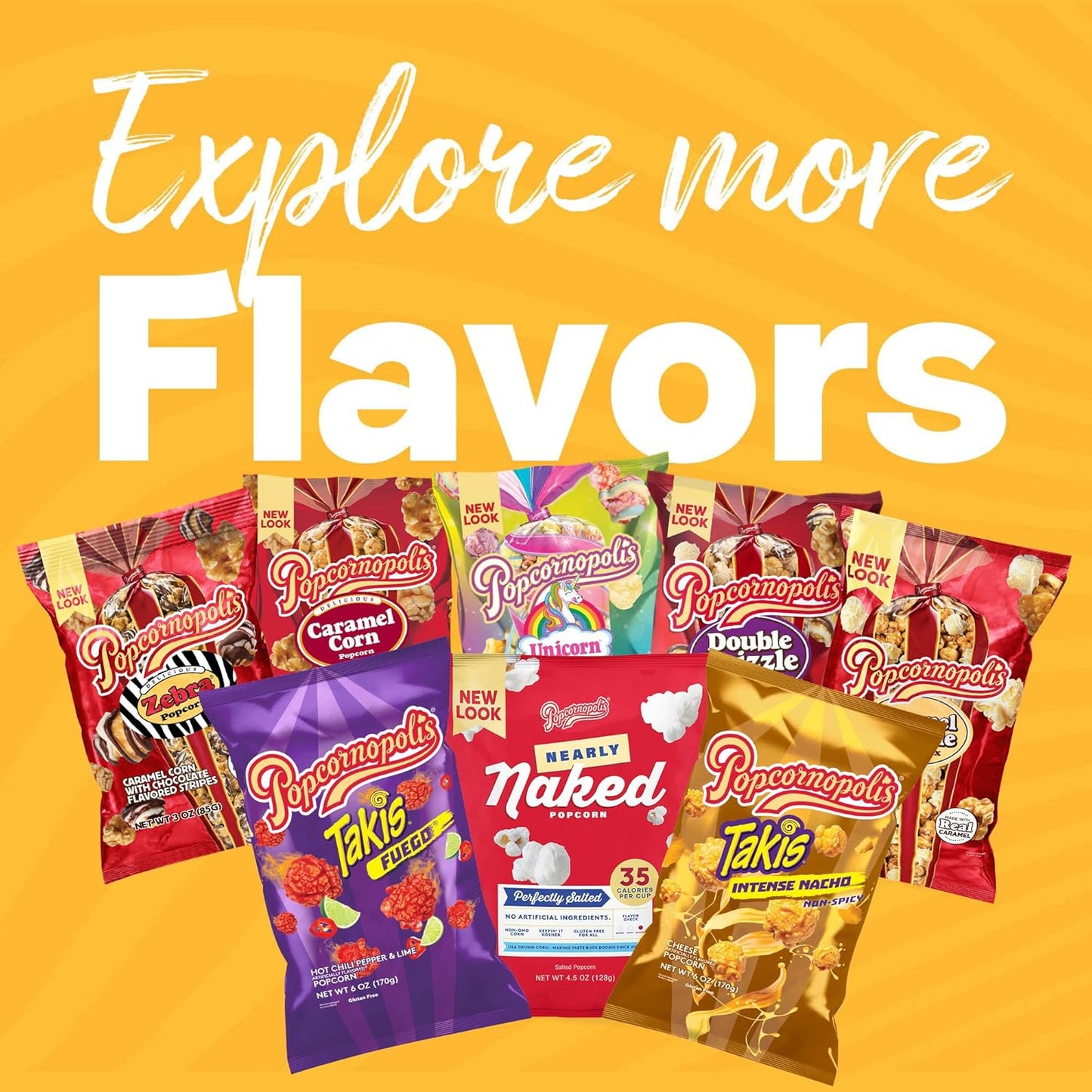 Popcornopolis Gourmet Popcorn Mini Cones Variety Pack (40-Count) –10 Each of Zebra, Cheddar Cheese, Caramel & Kettle Corn Popcorn, Great for Gifting, Parties & Snacks,