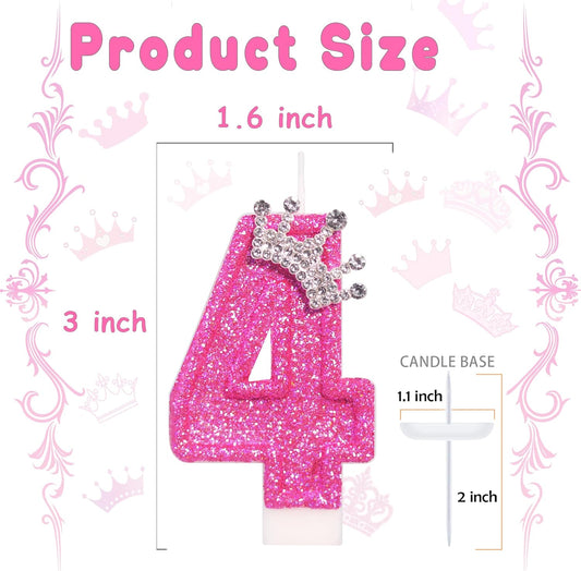Birthday Candle for Cake, Crown Rose Number Cake Candles, 2.76 inch Number Happy Birthday Candle, Cake Topper Decoration for Birthday Party (Number 4)