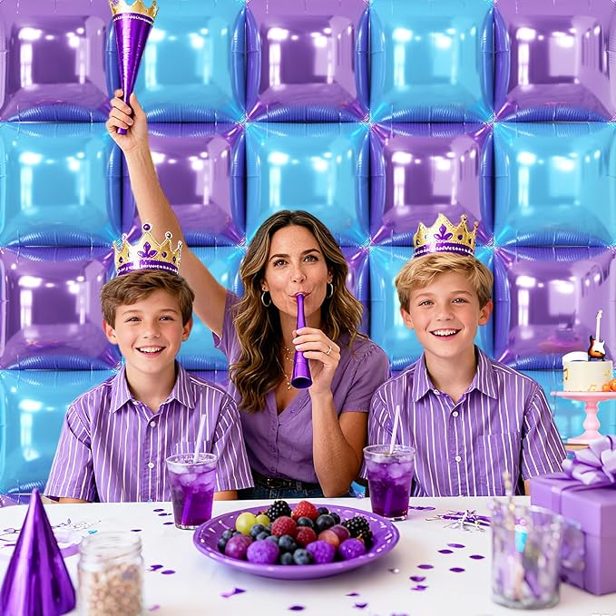 NISOCY 25PCS Light Purple and Blue Square Foil Balloons Wall Backdrop Double Sided Purple and Light Blue Frozen Balloons Arch Kit for Birthday Baby Bridal Shower Kids Winter Theme Party Decorations