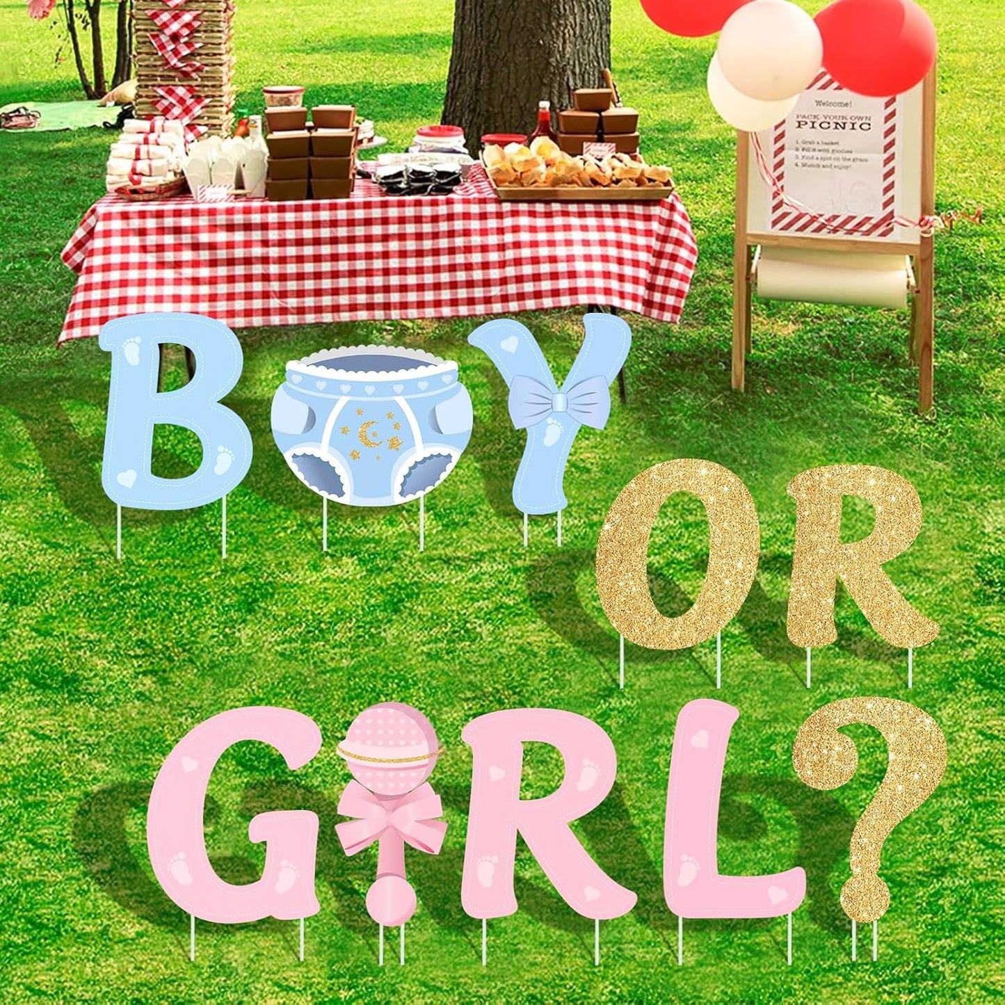 Easy Joy Gender Reveal Party Decorations Baby Shower Letters Yard Sign Newborn Baby Birthday Decor Outdoor Garden Lawn Party Decorations with Stakes Party Supplies Boy or Girl, 10 pieces