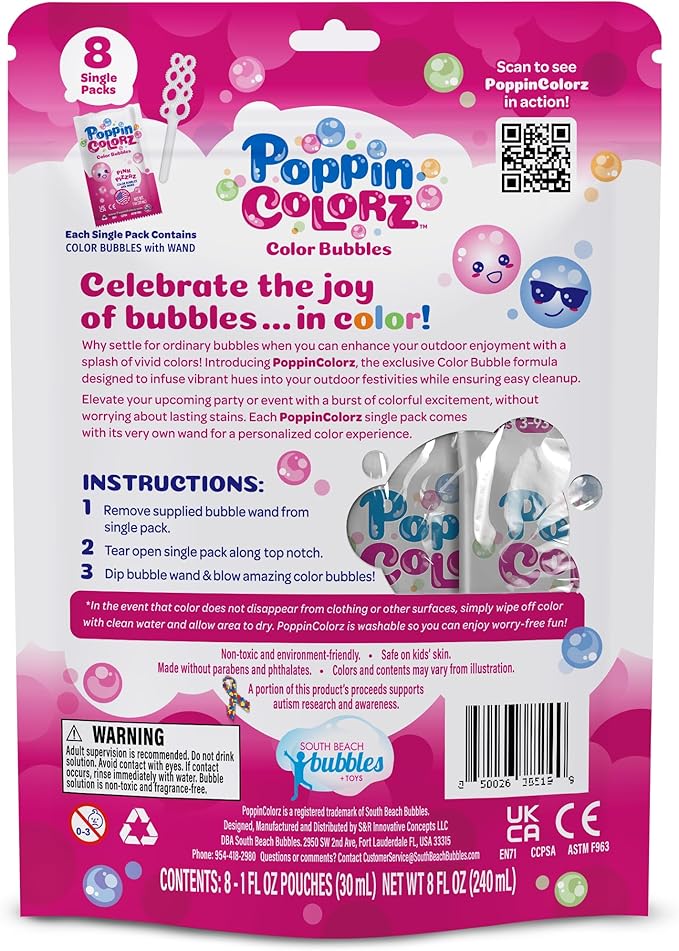 PoppinColorz Pink Pizzaz Little Bubbles Party Favors – 8-Pack for Kids with Wands, Non-Toxic Party Favor for Birthday, Gender Reveal & Outdoor Fun – Bubbles Made in USA
