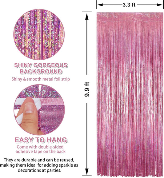 Crosize 3 Pack 3.3 x 9.9 ft Bright Laser Glitter Foil Fringe Curtains Party Decorations, Tinsel Curtain Backdrop for Parties, Door Streamers, Glitter Streamer Backdrop for Birthday Decoration