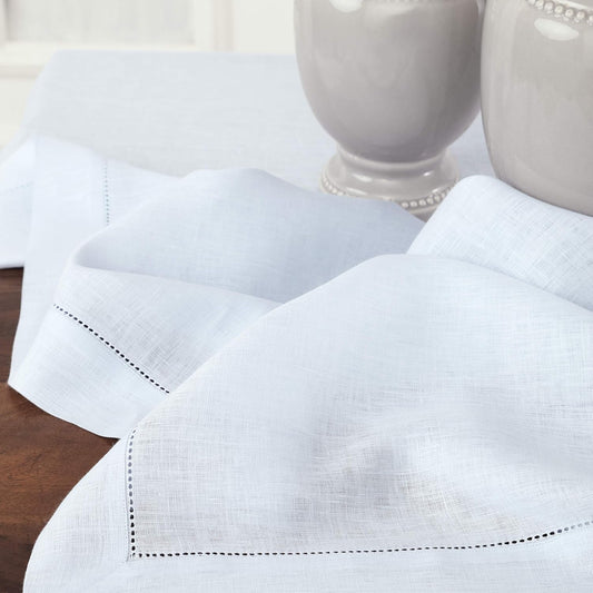 Solino Home Light Blue Linen Tablecloth 60 x 120 Inch - 100% Pure Linen Hemstitch Table Cloth for Rectangle Tables - Classic Hemstitch, Machine Washable Tablecloth for Christmas