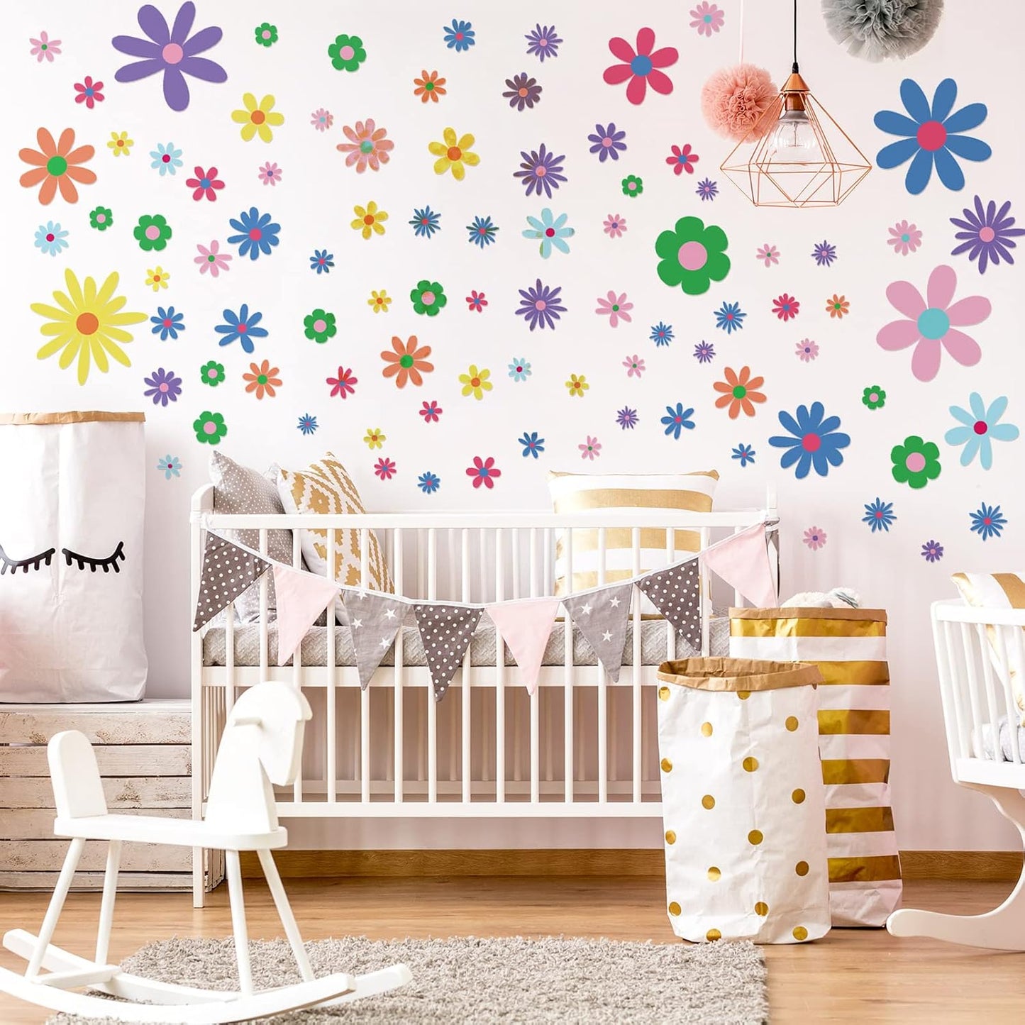 Kisston 90 Pcs Daisy Wall Decal Alphabet Vinyl Wall Decals Boho Decal Daisy Stickers Boho Groovy Floral Stickers for Nursery Art Bedroom Classroom(Bright)