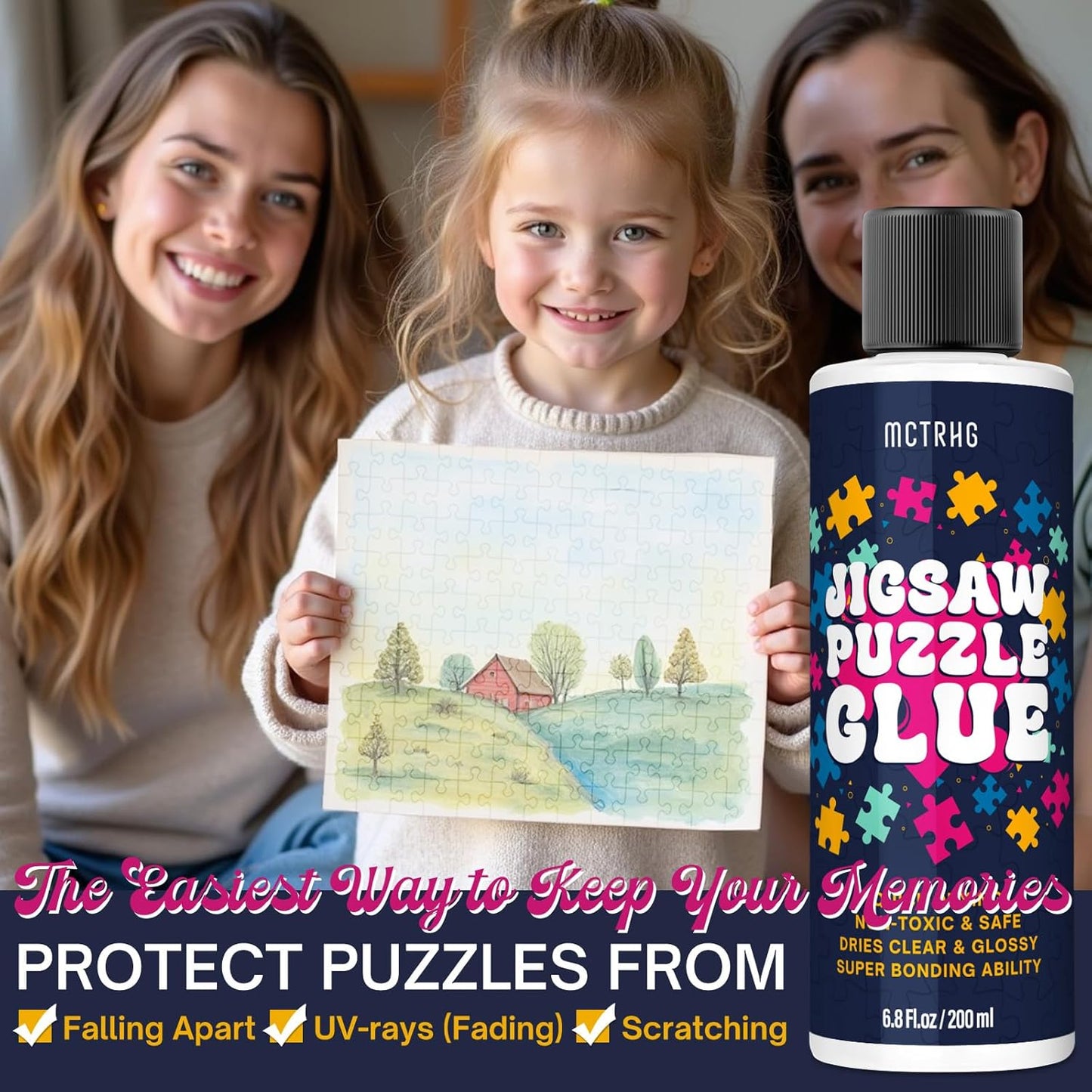 Jigsaw Puzzle Glue Clear, 200ML Puzzle Frame Kit for Adults with Applicators, Easily Preserves Finished Puzzles, Non-Toxic, Quick-Dry & Water-Based Anime Puzzle Saver for 3000/4500/5000 Pieces