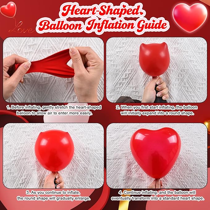 Heart Balloons Latex Red Pink White Heart Shaped Balloons Romantic Valentines Day Balloon Set for Proposal Engagement Wedding Galentines Bridal Shower Mothers Birthday Party Decorations 10 Inch