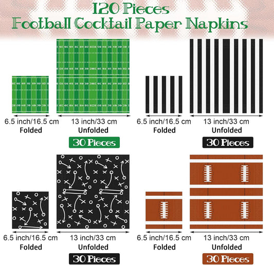 120 Pieces Football Disposable Cocktail Paper Napkins Football Party Decorations 6.5 x 6.5 Inch 3-Ply Football Party Napkins for Football Birthday Party Favors
