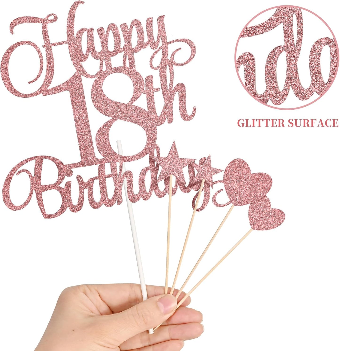 18th Birthday Cake Decorations, 18th Birthday Candles Cake Numeral Candles and Glitter Happy 18th Birthday Cake Toppers Set for Birthday Party Supplies (Rose Gold)