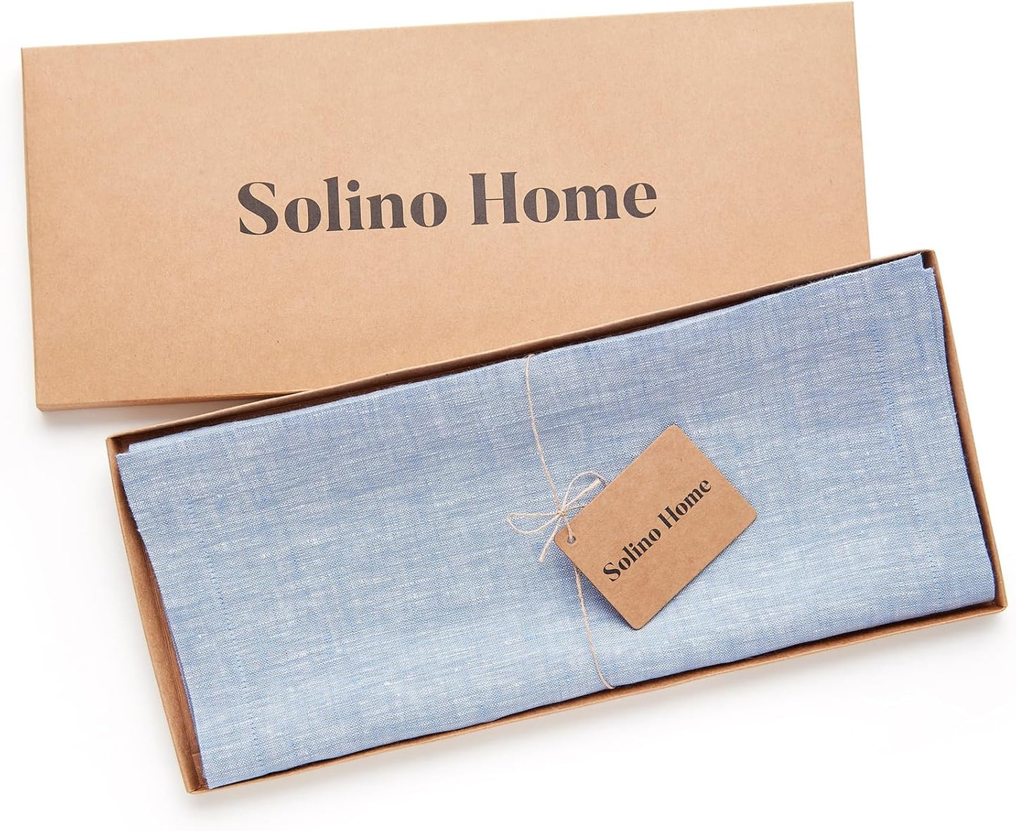 Solino Home Linen Table Runner 36 Inches - 100% Pure Linen Chambray Blue Table Runner 14 x 36 Inch Ideal for Dresser and Coffee Tables - Athena