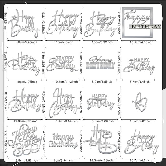 15 PCS Silver Happy Birthday Cake Toppers Mirror Acrylic Cake Topper Side Cake Decorations Silver Cake Inserts Cake Decorating Supplies Cupcake Toppers for Birthday Party Cake Desserts 15 Styles