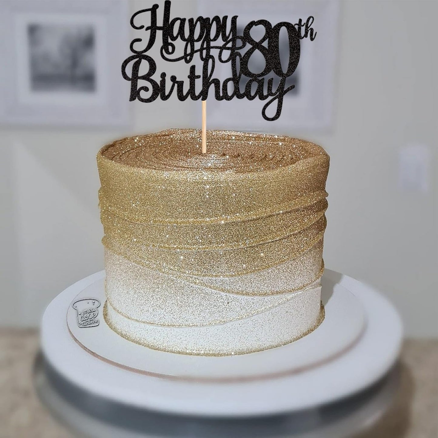 1 PCS Happy 80th Birthday Cake Topper Glitter Cheers to 80 Years Birthday Cake Pick 80 Fabulous Cake Decoration for Happy 80th Birthday Theme Party Decorations Supplies Black